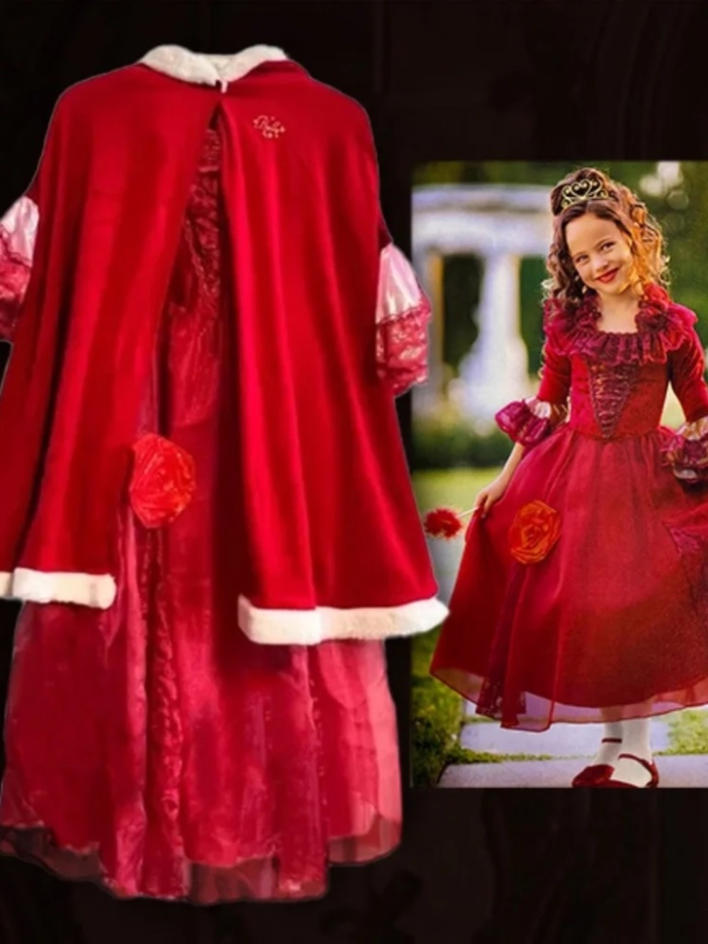 Beauty & the Beast BELLE Winter Christmas Costume Dress, Cape, Shoes, Wand 10/12